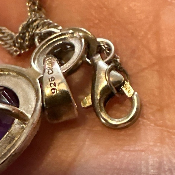 925 Sterling Silver Necklace Prong Set Purple Amethyst 3.6 Grams 5427 R - Picture 5 of 10